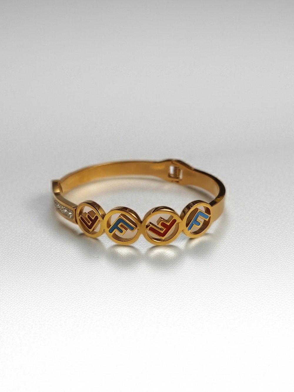 Fendi Gold-Tone Enamel Logo Circle Bangle with Red and Blue Accents - Picture 4 of 5